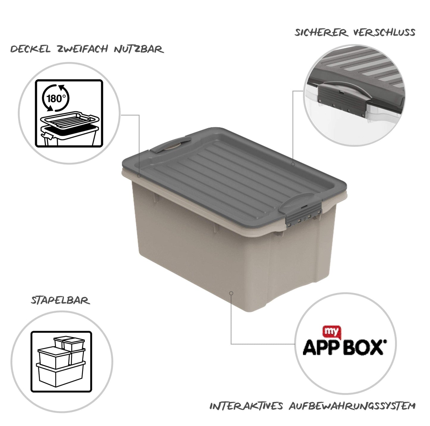 Rotho Compact Storage Box 70 L with Lid and Wheels, Plastic (PP Recycled), BPA-Free, Cappuccino/Anthracite, A3/70 L (57.0 x 39.5 x 43.5 cm)