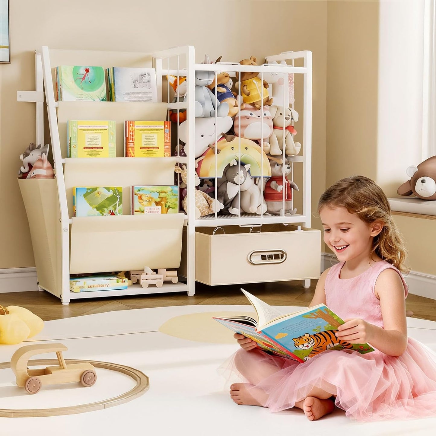 Yorbay Children's Bookcase, Toy Shelf, Children's Room Shelf with 3 Compartments, Children's Shelf for Storing Picture Books and Toys, Children's Shelf, Suitable for Children's Room, Playroom