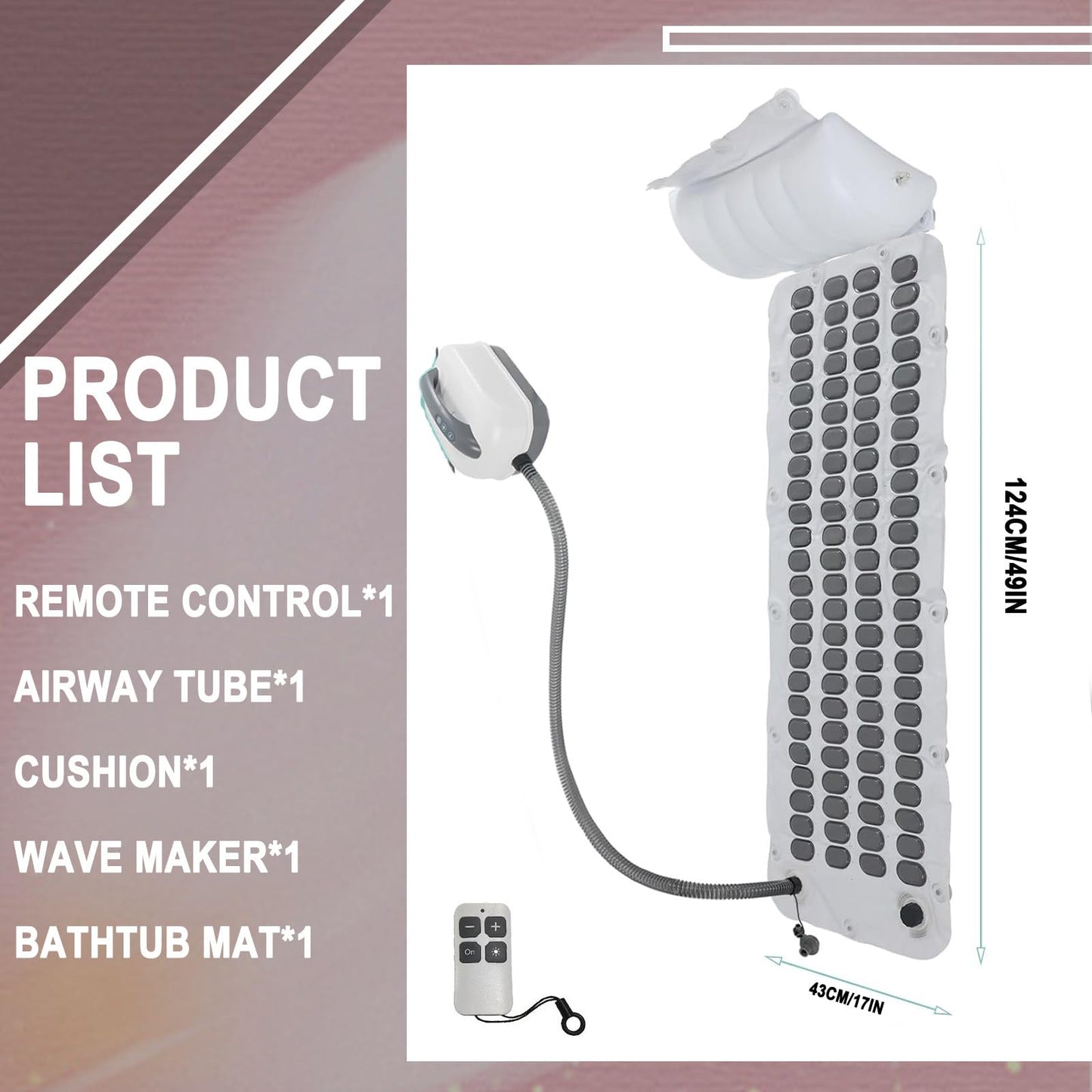 Air Bubble Bath with 6 Intensity Levels, Whirlpool Mat for Bathtub, Spa Experience at Home, Wellness Massager, 124 cm