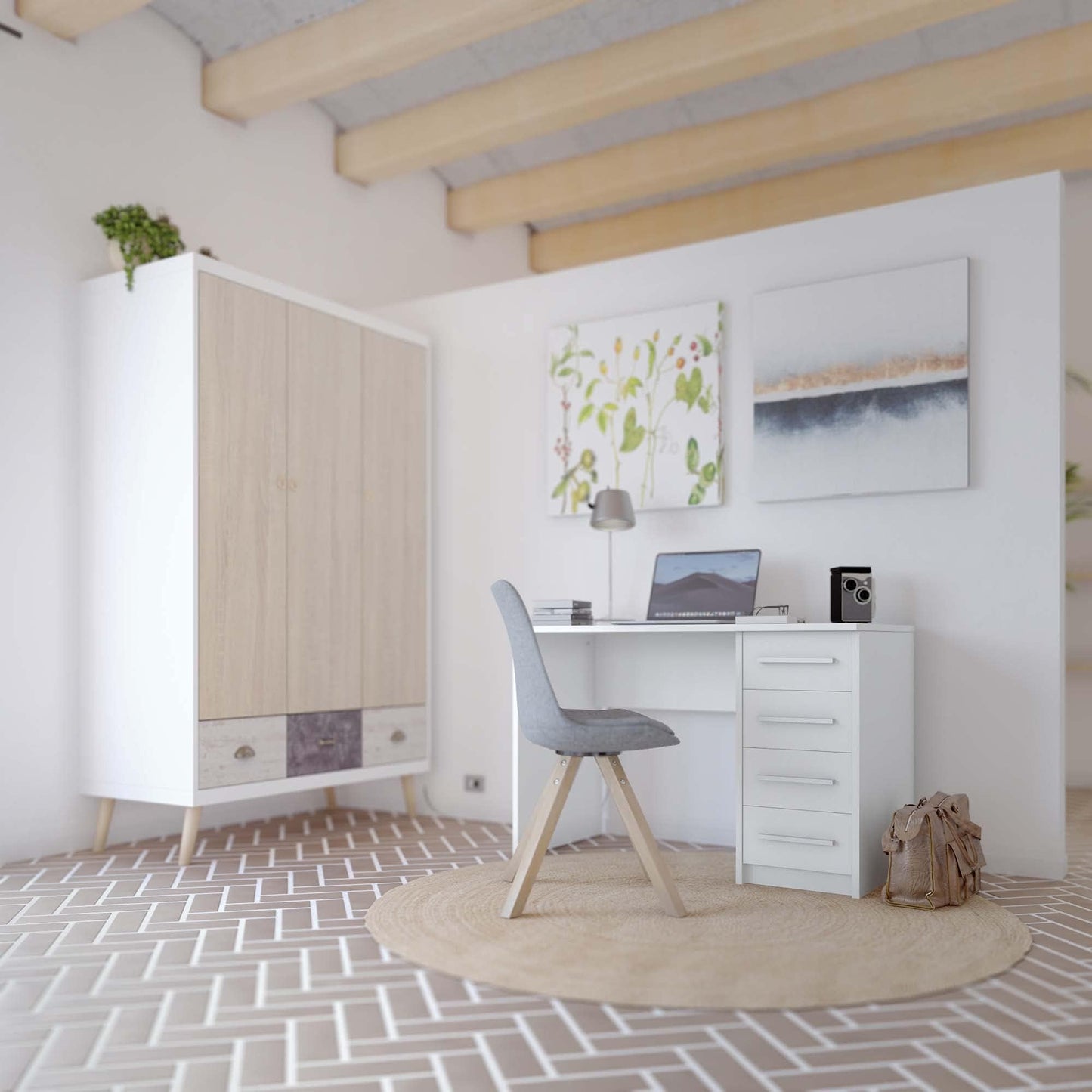 Amazon brand - Movian Idro modern desk, computer desk with 3 drawers, 56 x 110 x 73.5, white