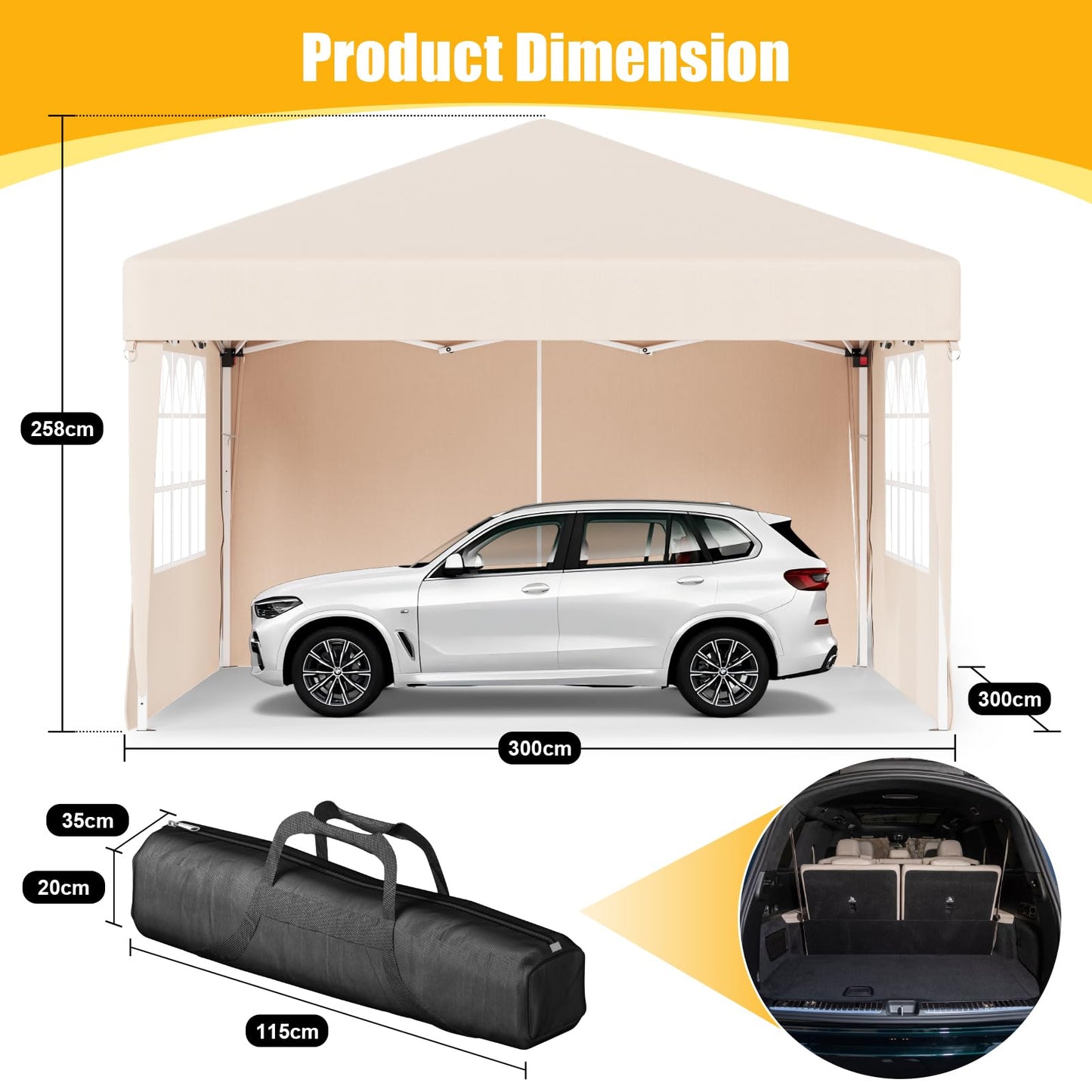 Devoko Gazebo, 3 x 6 cm, Waterproof, Stable, Winterproof, 3-Way Height Adjustment, Folding Gazebo, UV Protection 50+, Folding Gazebo with Carry Bag, for Garden, Outdoor, Camping, Beige