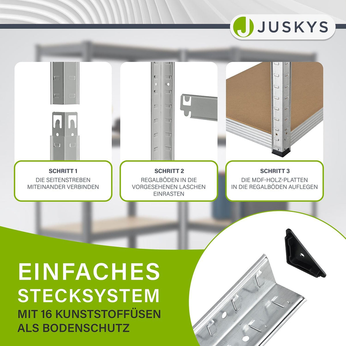 Juskys Easy Storage Shelves, Set of 2, 2 x 160 x 80 x 40 cm (H x W x D), 640 kg Load Capacity, 8 Shelves, Heavy Duty Metal Shelving, Basement Shelving Unit, Shelving System, Metal Shelf