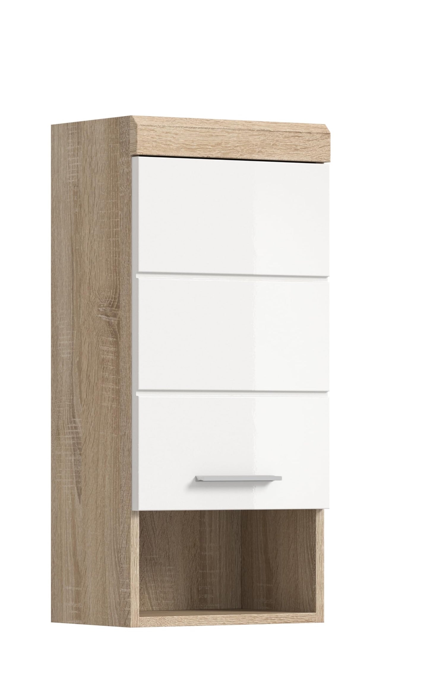 Badezimmer Scout X06B2723 Wall-Mounted Cupboard Wide Cabinet in Front White High Gloss Body Smoke Silver Nb. Approx. 74 x 79 x 24 cm