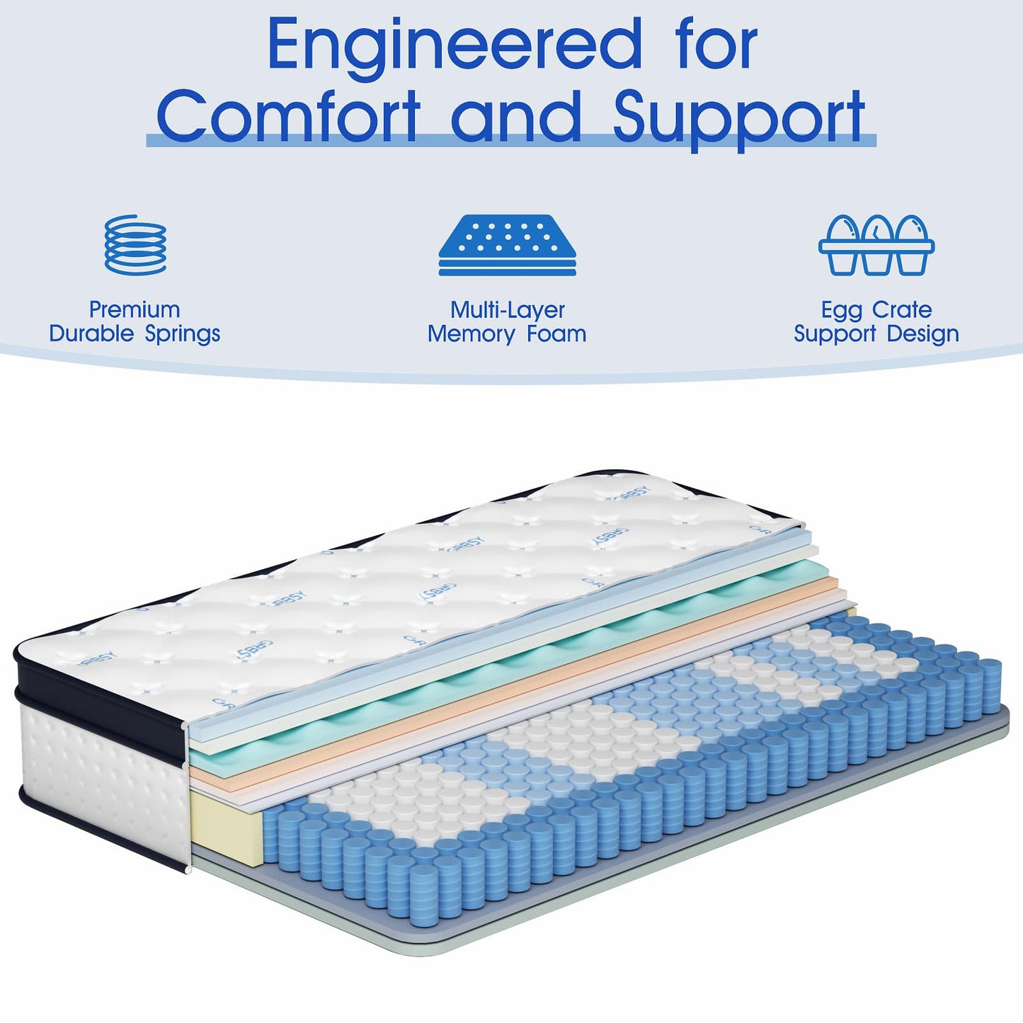 Grbsy Hybrid Mattress with Pocket Spring and 7-Zone Support, Memory Foam - Ergonomic Comfort and Motion Insulation, 180 x 200 x 26 cm