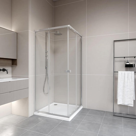 MARWELL Flexi Shower Cubicle 77-90x77-90-190 cm Corner Shower with High-Quality Adjustable Aluminium Profiles in Matte Silver Shower Enclosure with Removable Sliding Doors for Cleaning