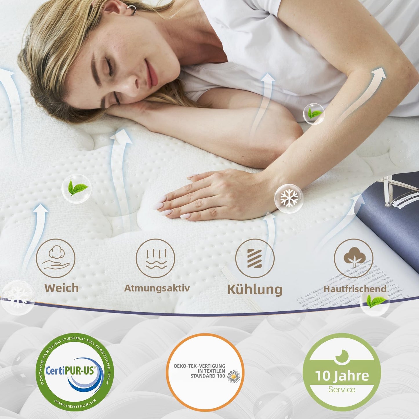 Mattress 180 x 200 cm, 30 cm Spring Mattress H3 Height 7-Zone Orthopaedic Pocket Spring Mattress with Comfort Memory Foam Layer, Oeko-Tex Certified, 101 Nights Trial Sleep