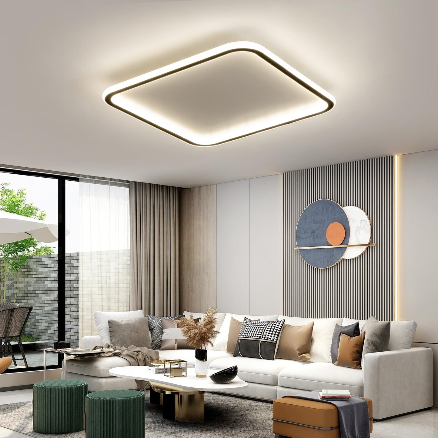 Mikeru 3000K Ceiling Light, 40 cm LED Round Ceiling Lighting, Warm White Ceiling Light, Flush Mount Bathroom Ceiling Lights Without Remote Control for Living Room, Hallway, Bedroom