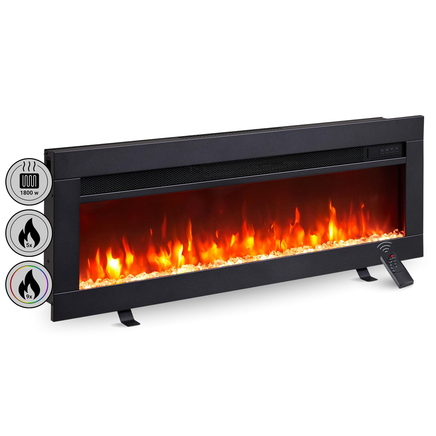 BALDERIA Elektrokamin Agnes 36" | 3in1 Elektrischer Stand-, Wand- oder Einbaukamin mit 3D-Flammeneffekt | Elektro Heizung 1800W | Kamin mit Fernbedienung, Startsteuerung, Timer & Thermostat | Schwarz