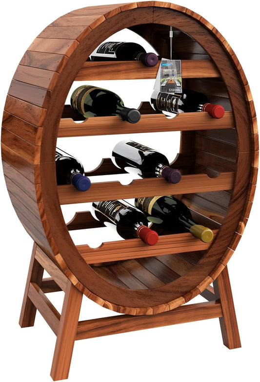 Casaria® Weinregal Fass 12 Flaschen Akazie Massiv Holz Rustikal 90x50x30cm Stehend Keller Küche Wohnzimmer Bar Weinfass Flaschenregal Weinständer Regal