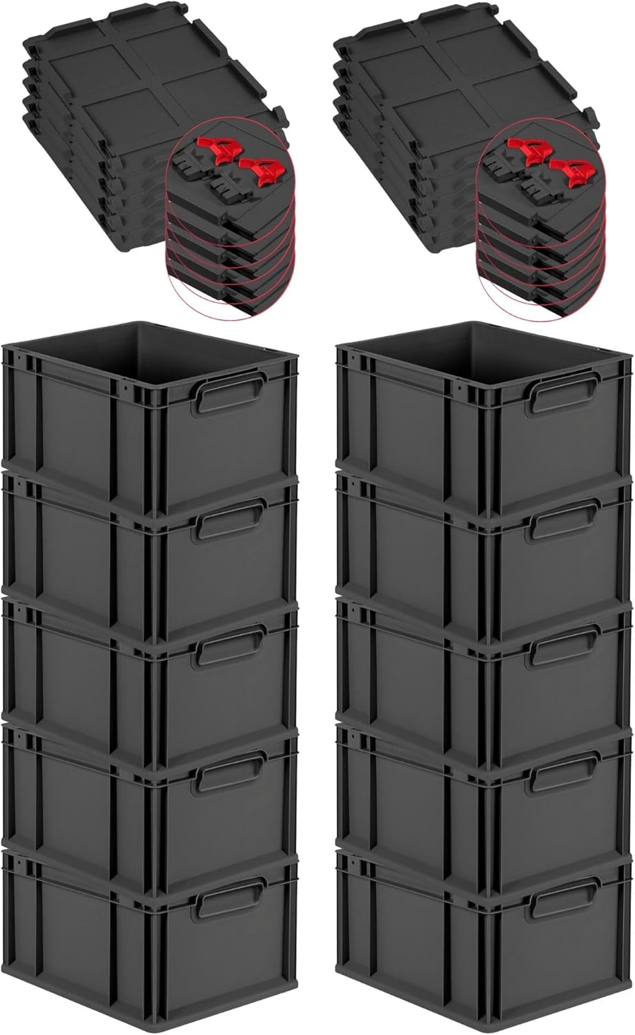 PROREGAL SuperSparSet 3 x Eurobox NextGen Grip with Lid and Yellow Clasps, H x W x D 32 x 40 x 60 cm, 65 Litres, Open Handles, Reinforced Base, Euro Container, Transport Box