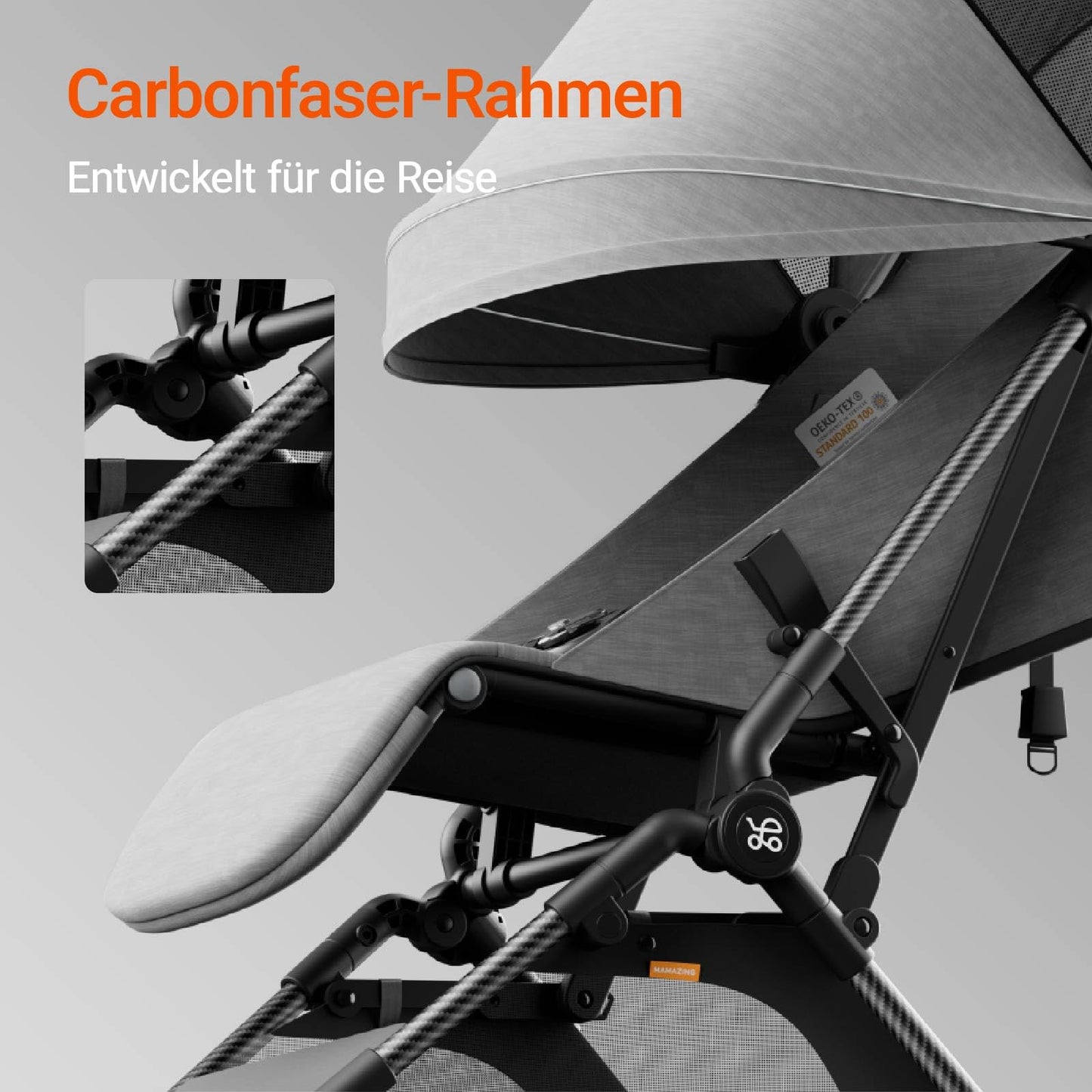 MAMAZING Baby Travel Buggy Pushchair for 6 - 4 Years up to 22 kg, Hand Luggage, Suitable for Small Folding Buggy Aeroplane with One-Handed Folding Design, Lightweight and Compact (5.26 kg) Made of