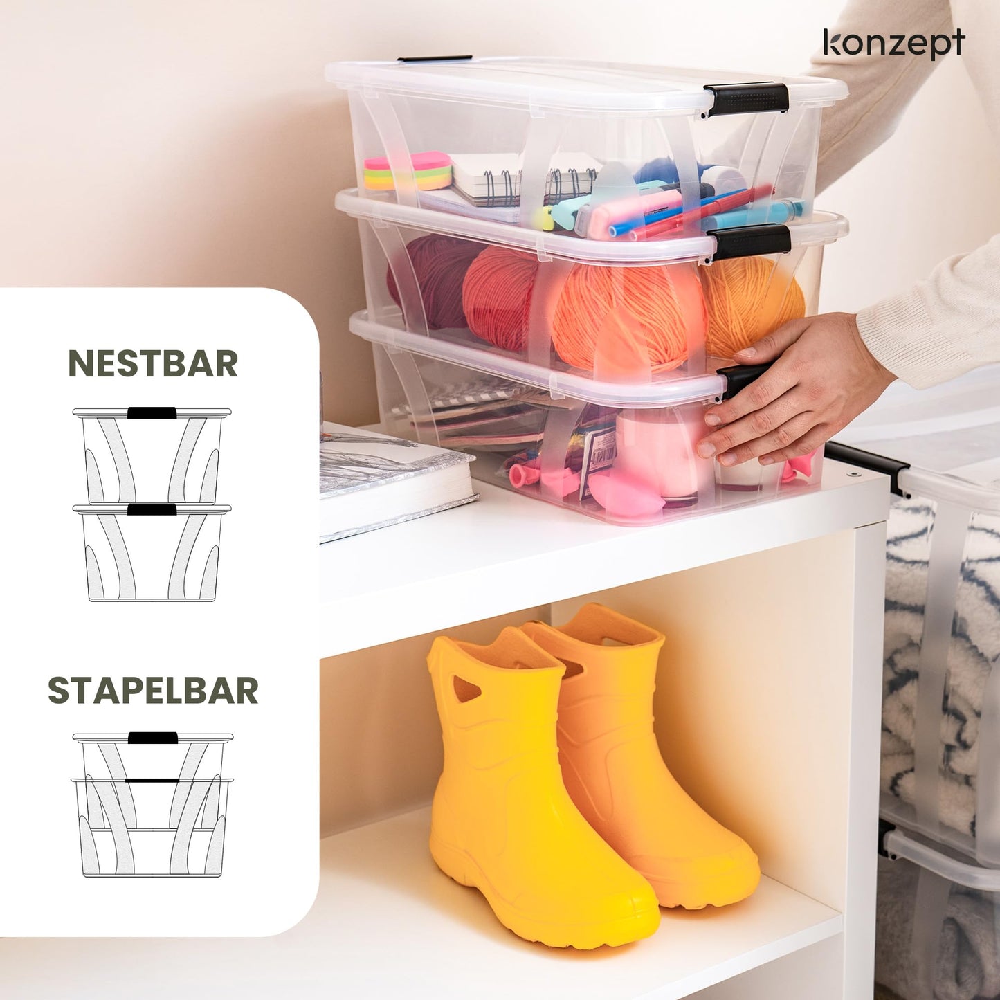 KONZEPT Storage Box with Lid 32L BPA Free Heavy Duty Locking Clips