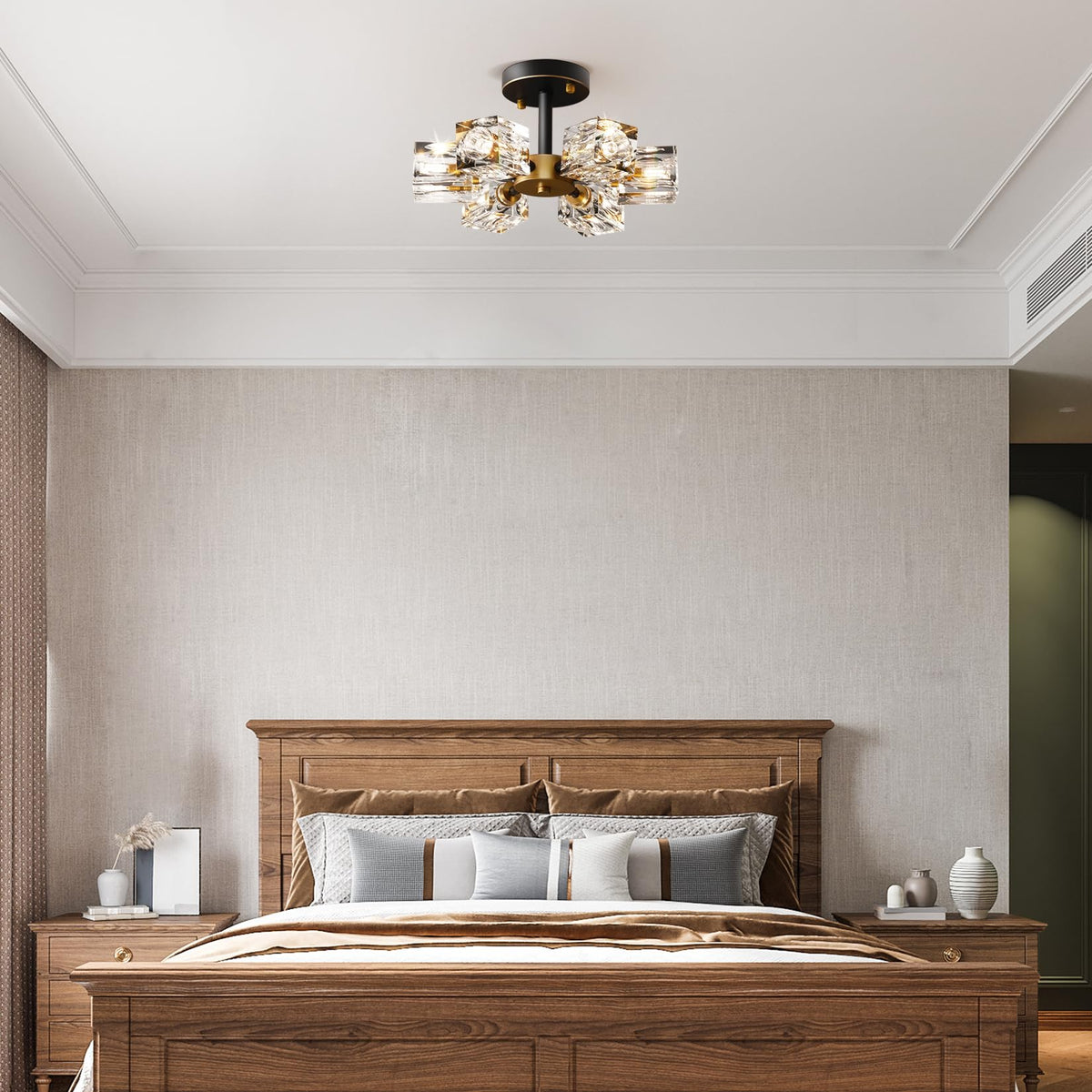Modern Kistall Semi-Flush Ceiling Light Living Room, 8 Lights, Gold Crystal Chandelier, Semi-Flush Crystal Chandelier, Luxury Ceiling Light for Bedroom, Dining Room