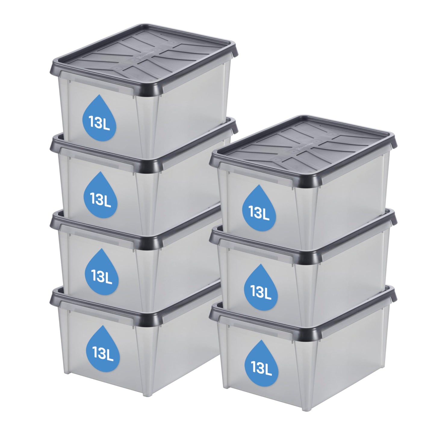 SmartStore Storage Box with Lid 55 L Waterproof Plastic - Set of 4 - Frosted - Nesting & Stackable on Top of Each Other - Food Safe & BPA Free - IP44 - L60 x W40 x H35 cm