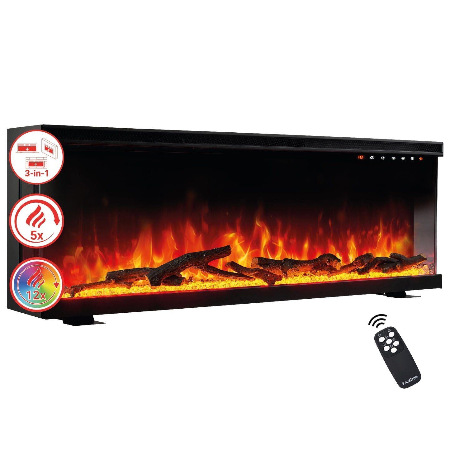 LEA Electric Fireplace - Electric 3-in-1 Fireplace with Panoramic View, Heating, 3D Flame Effect, 12 Flame Colours, Remote Control (42 Inches)