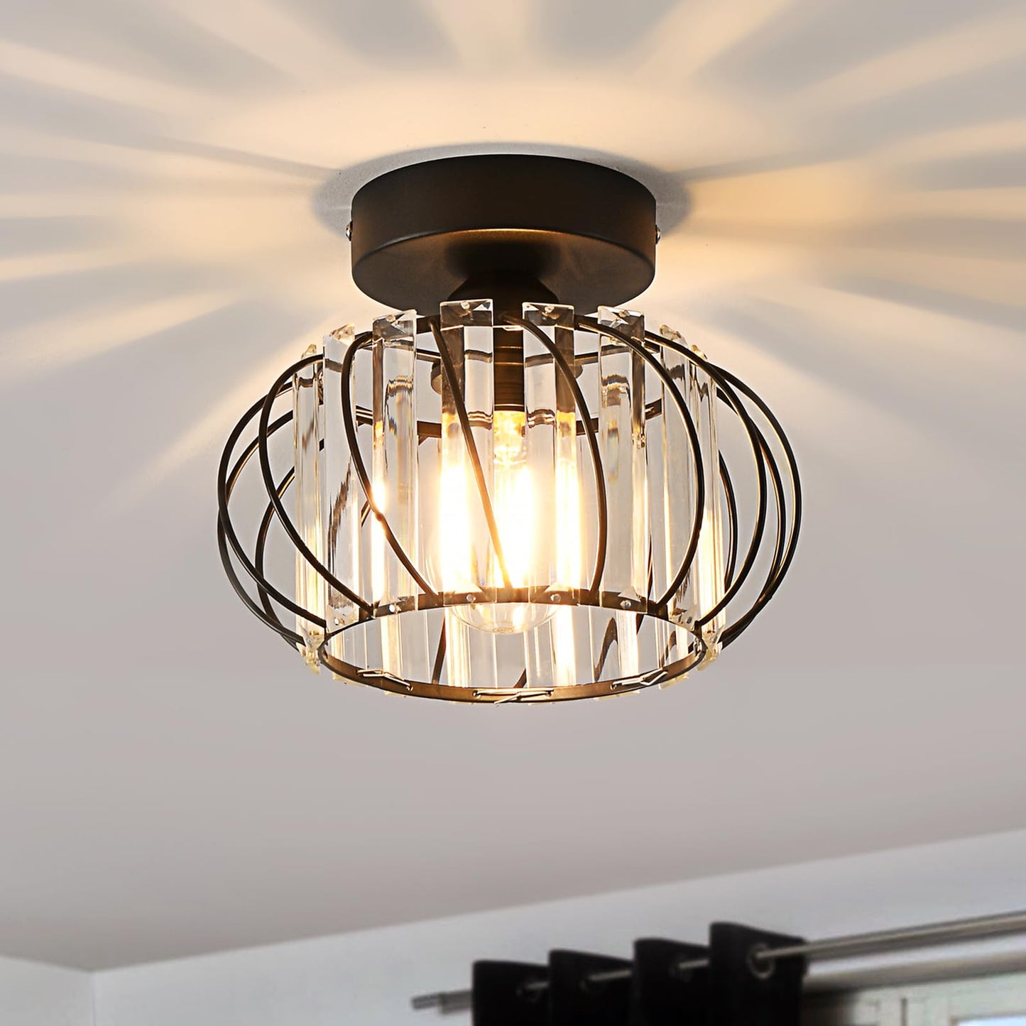 ANWIO Kristall Deckenleuchhte Kronleuchter, Wohnzimmer Lampe, Deckenleuchte E27 für Flur Balkon Küche Schlafzimmer Dekorative, Schwarz, Φ28CM