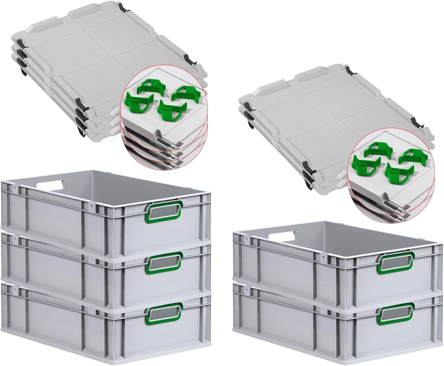 PROREGAL Economy Set of 5 Eurobox NextGen Colour with Lid and Sliding Snap Fasteners, H x W x D 22 x 30 x 40 cm, 20 L, Black, Closed Handles, Euro Container, Transport Box, Transport Container