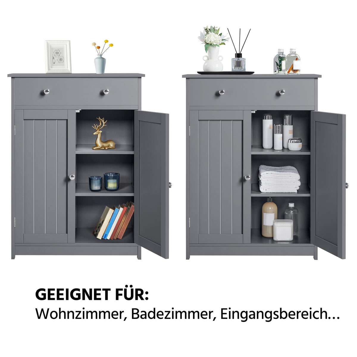 Yaheetech Bathroom Cabinet Kitchen Cabinet Chest of Drawers Storage Cabinet with Drawer and Double Door Bathroom 60 x 30 x 80 cm LBH White