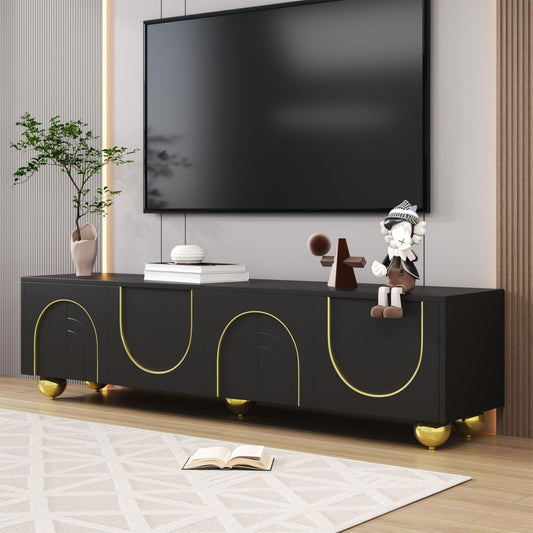 TV Cabinet with 3 Drawers, TV Table with Golden Handles and Legs, Modern TV Stand for TVs up to 75 Inches, Rounded Corners, TV Cabinet for Living Room, 174 x 35 x 41 cm, White