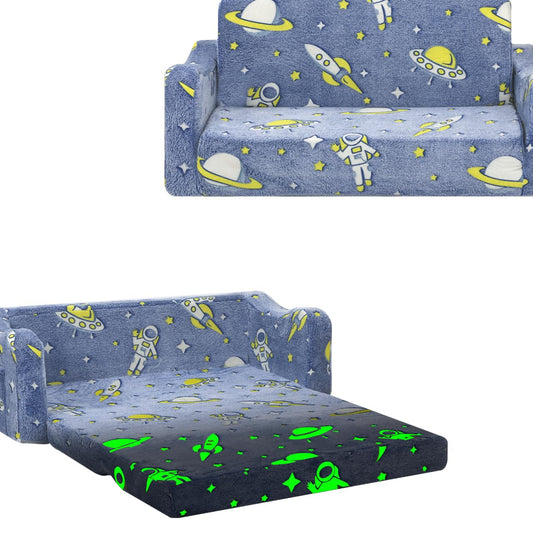 Children's Sofa Fold-Out 2-in-1, Extra Large Children's Sofa Glows in the Dark with Sleep Function, Children's Chair for Children's Room, Playroom, Astronauts