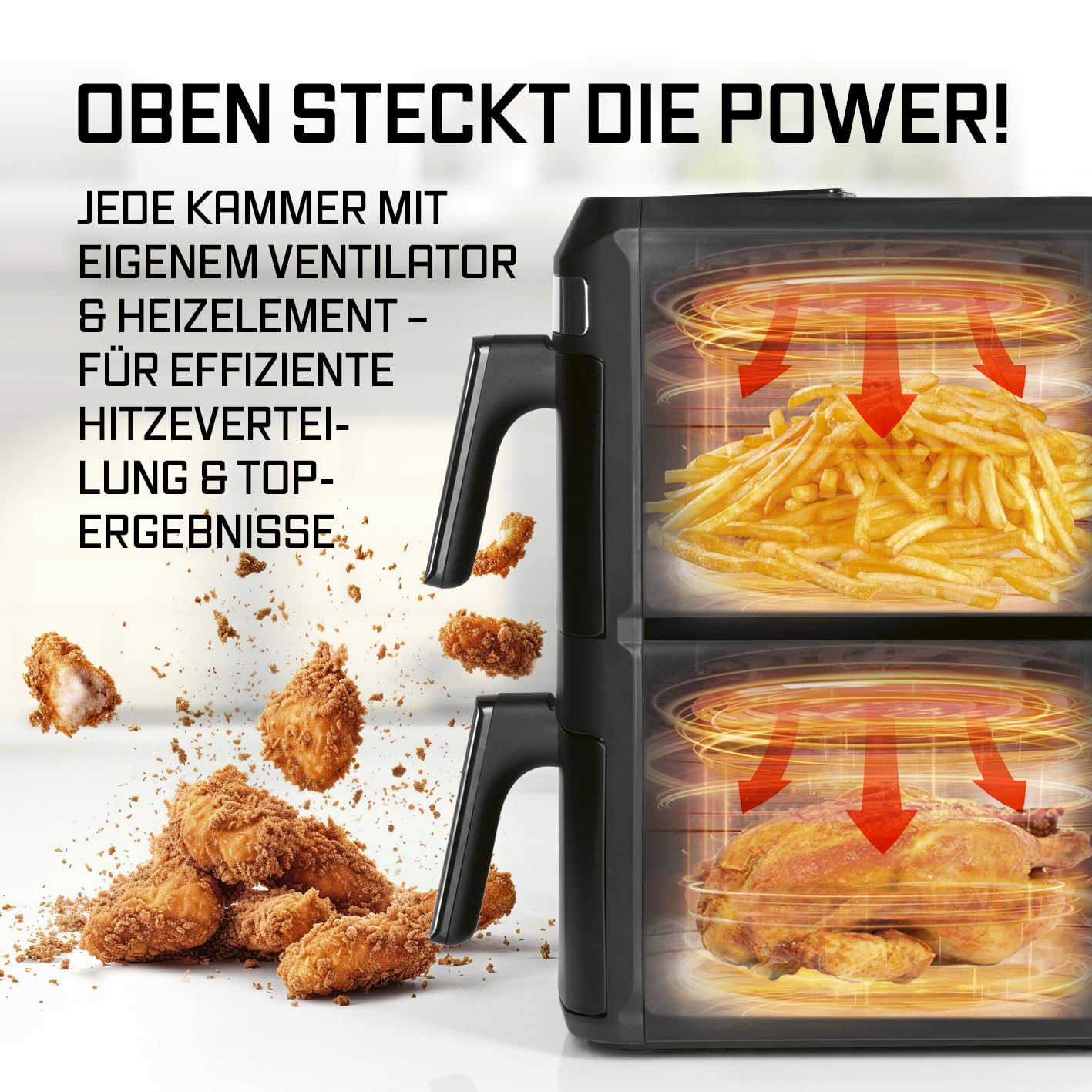 GOURMETmaxx Digitale Heißluftfritteuse 12 L, XXL-Edelstahl-Ofen | Airfryer + Timer, Touchdisplay, Drehspieß | fettarm, energiesparend frittieren | 10 Programme inkl. Pizza | 1800 W
