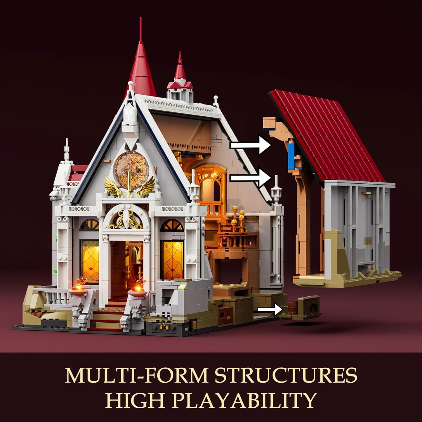 Lumibricks Mittelalter Castle Banquet Hall Bauset mit LED-Beleuchtung – 3232 Teile Große Burg mit Hochzeitsfest, 7 Minifiguren, Voll Bedruckte Steine – Sammlermodell für Erwachsene & Mittelalterfans