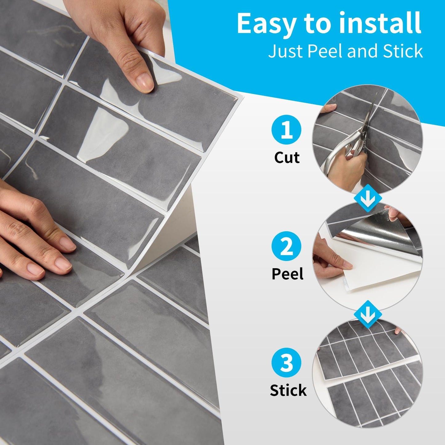 Art3d Tile Stickers, Adhesive Tiles, Tile Film, Green Wall Sticker, Metro Tile Decoration, Self-Adhesive Wall Tiles, RV, Kitchen, Bathroom, 10 Sheets (30.5 x 30.5 cm)