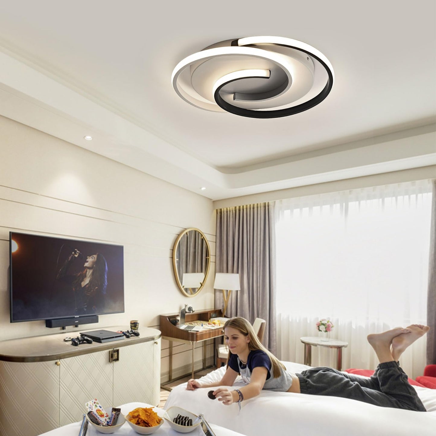 Ceiling Light with Remote Control, Dimmable Ceiling Light Bedroom with Matte Compatible with HomeKit, Alexa, Google & IFTTT, 32 W, 3840 lm, Modern LED Ceiling Light for Bedroom, Living Room, Diameter 40 cm