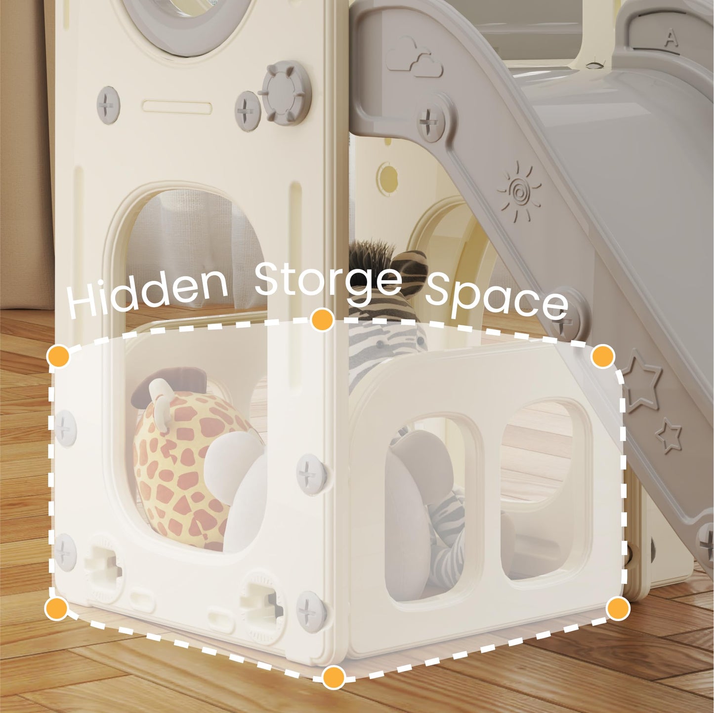 hoopyosms Kids Slide with Climbing Frame, Basketball Hoop and Tunnel, Indoor Plastic Slide Set for Kids, Montessori Toy for Playground, Grey