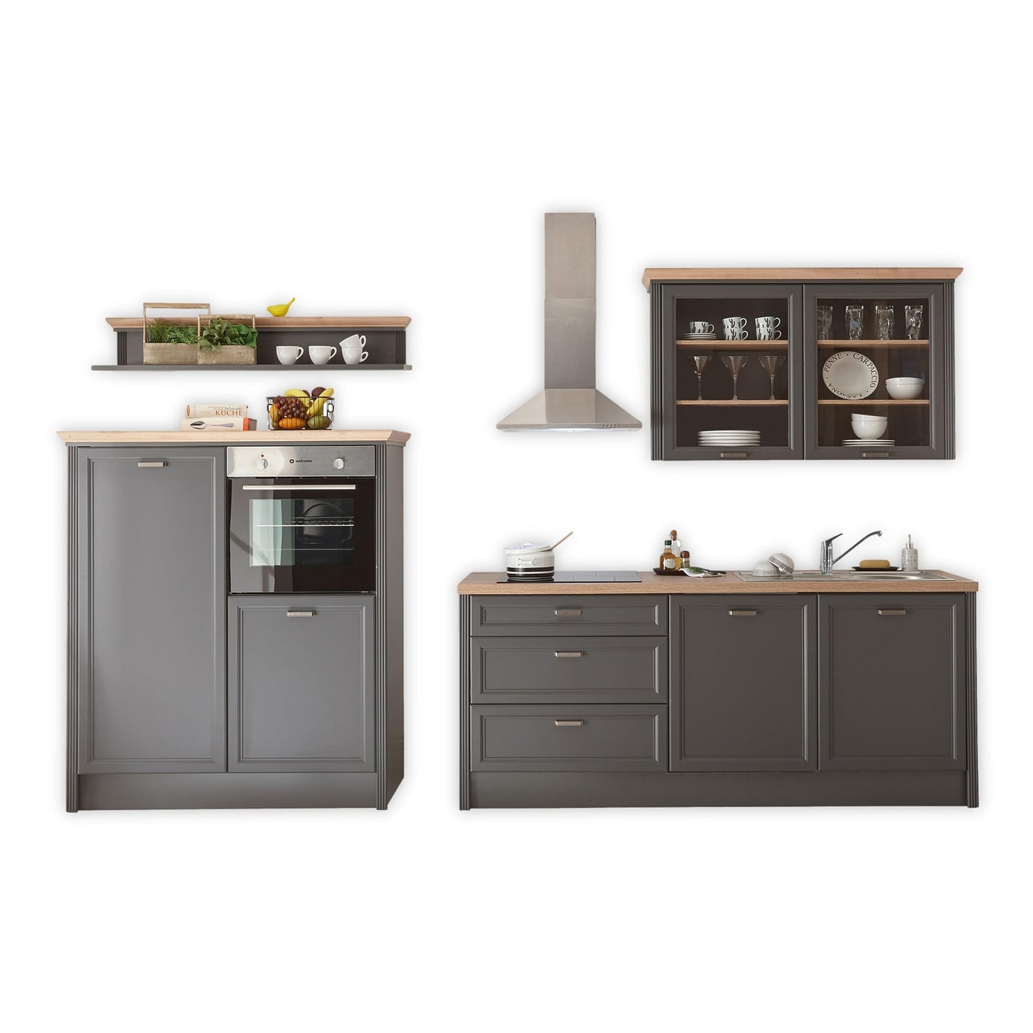 Jasmin Modern Kitchen Unit without Electrical Appliances in Light Pine Artisan Oak Look - Spacious Fitted Kitchen in Country House Style - 344 x 228 x 60 cm (W x H x D)