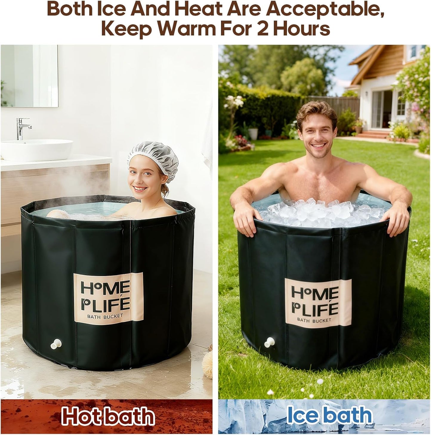 Foldable Bathtub for Shower, Freestanding Bathtub for Hot Bath and Ice Bath, Ice Bath for Adults (80 x 65 cm)