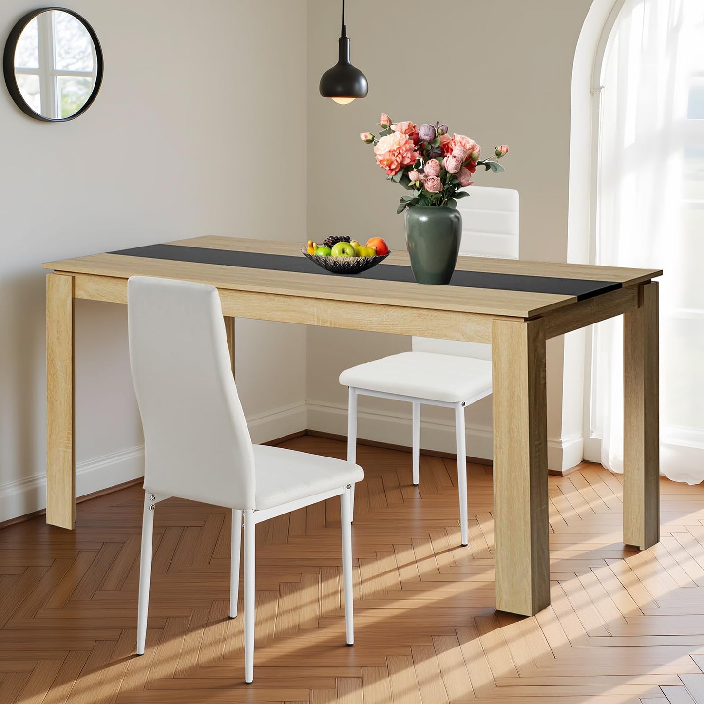 FURNITABLE Esstisch mit 4 Stühlen Esszimmergruppe, 4er Set Esszimmerstühle und Rechteckig Holztisch Essgruppe für Wohnzimmer Küche Büro (110 * 70cm Tisch+4 Schwarz Stühle)