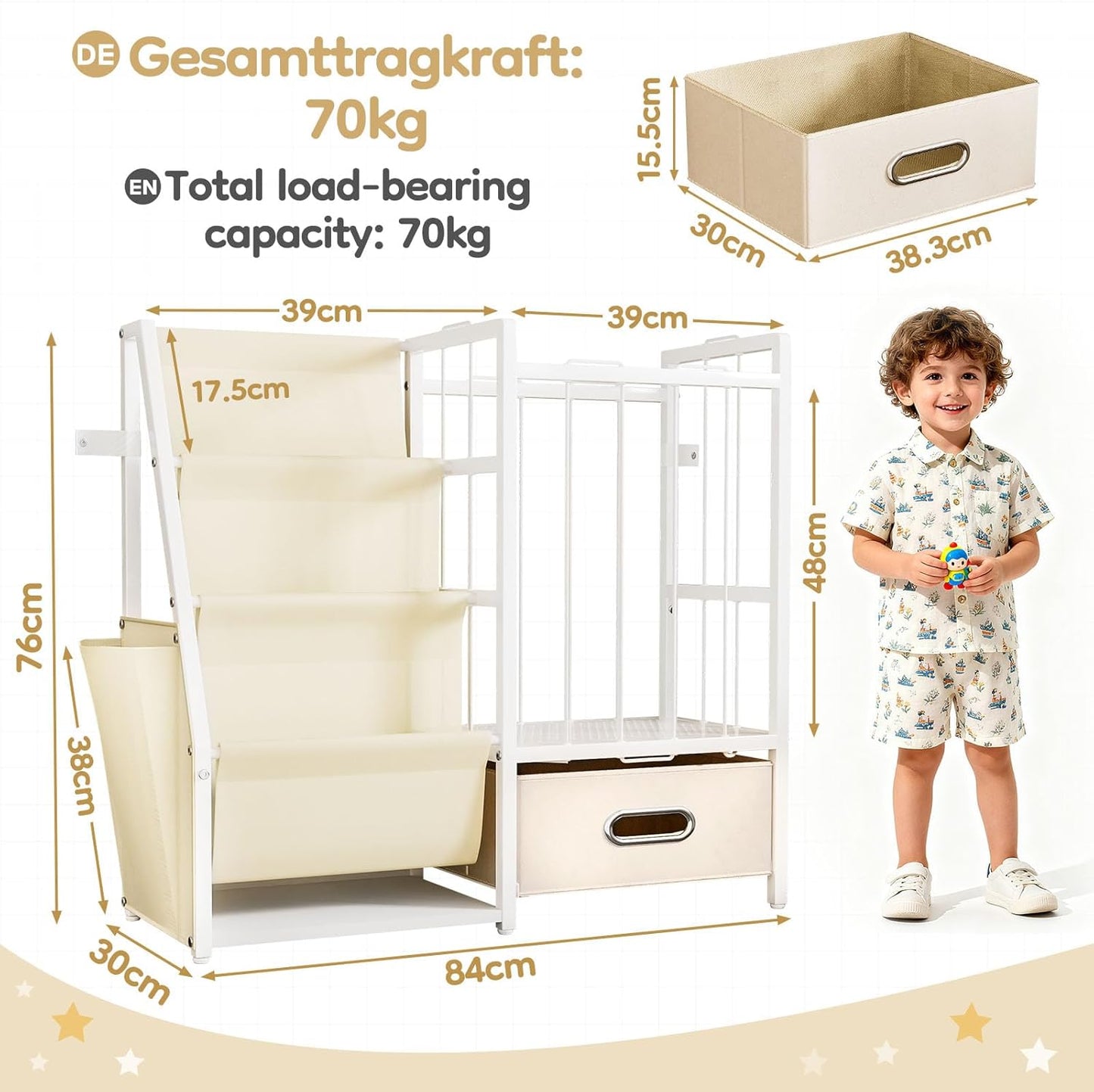 Yorbay Children's Bookcase, Toy Shelf, Children's Room Shelf with 3 Compartments, Children's Shelf for Storing Picture Books and Toys, Children's Shelf, Suitable for Children's Room, Playroom