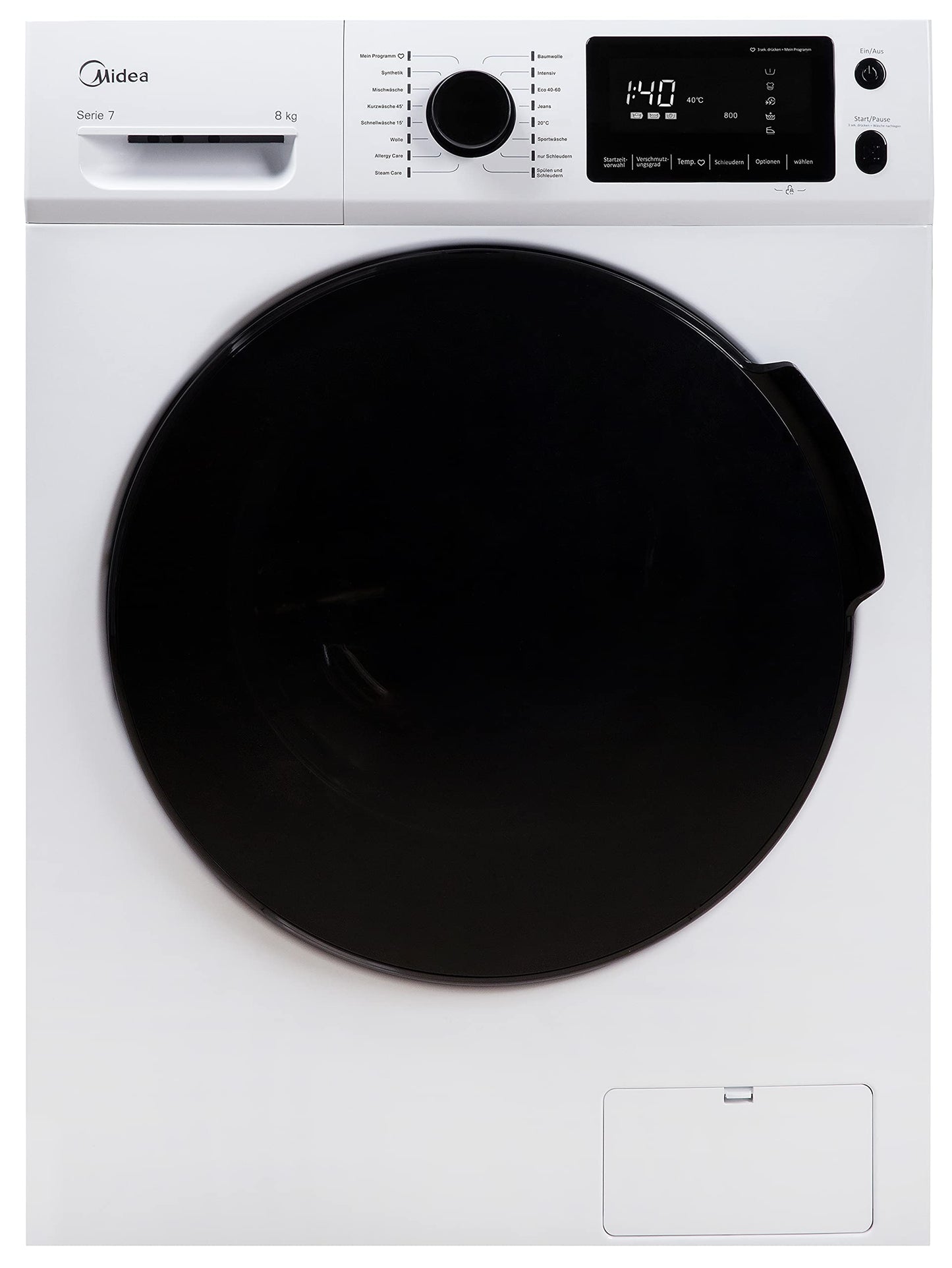 Midea MF10EW70B Washing Machine / 7 kg / 1400 rpm / Energy Efficiency Class A / Inverter Quattro Motor / Steam Function / Large Drum / Refill Function / Child Safety Lock / AquaStop, White