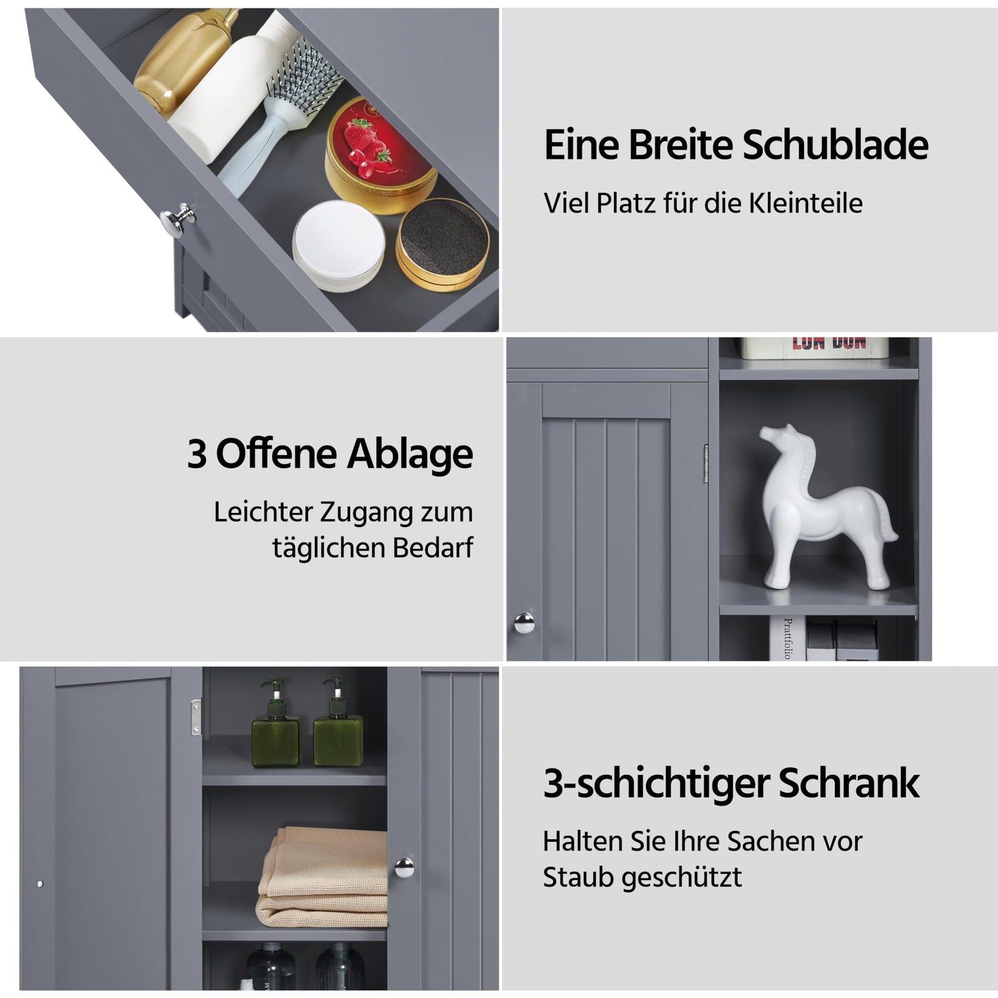 Yaheetech Unterschrank Badezimmerschrank Badkommode Badschrank mit 1 Schublade & 2 Türen & 3 Regalen Baderegal Bodenschrank mit verstellbare Einlegeböden, viel Stauraum, Dunkelgrau