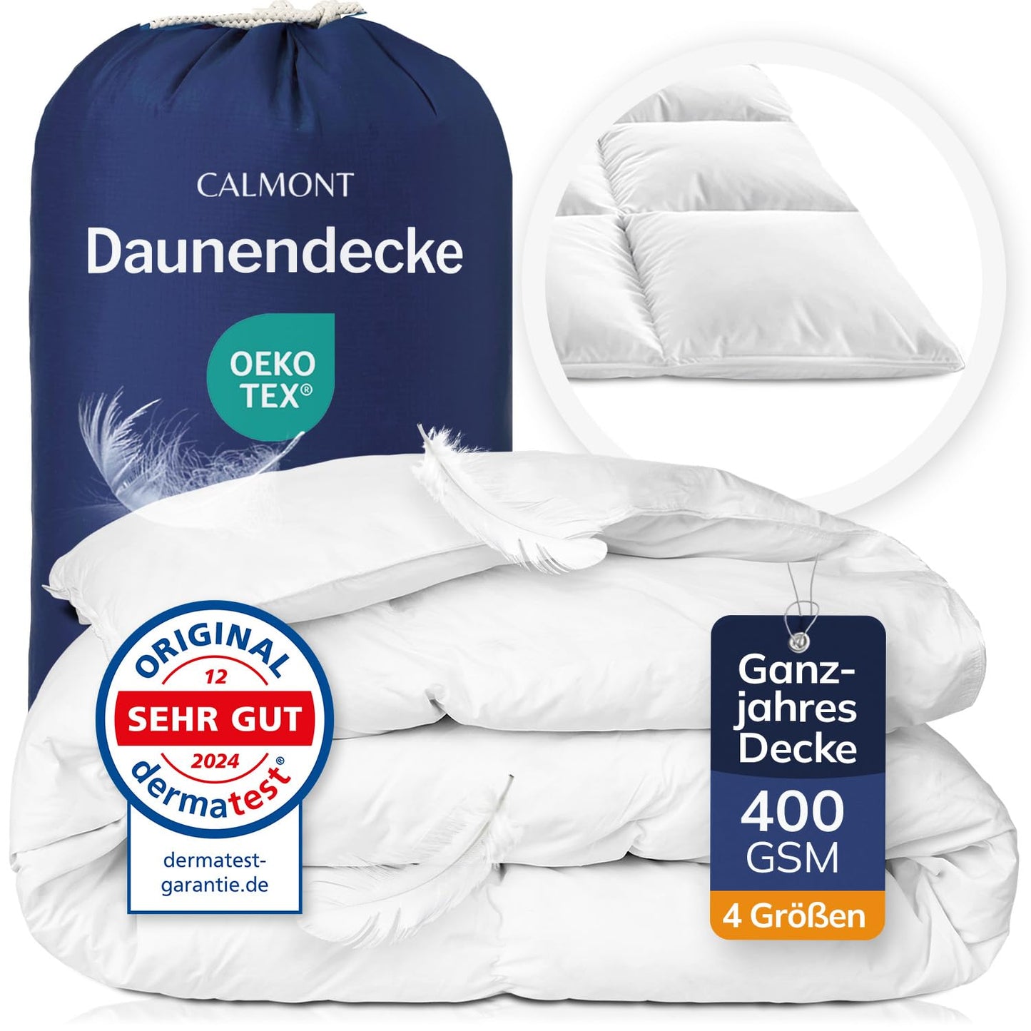 CALMONT - Daunen Bettdecke I Daunendecke 135x200 I 100% extra weiche Federn & Daunen | Fachärztlich geprüft für Allergiker | Oeko-Tex (135 x 200 cm, Warme Winterdecke)