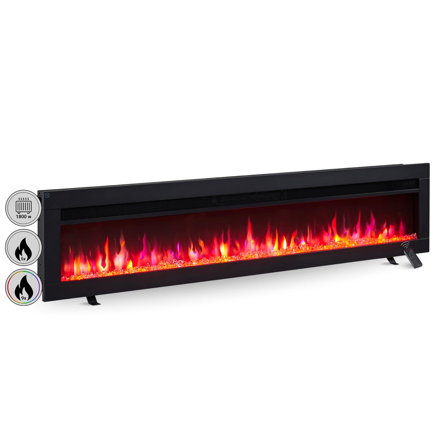 BALDERIA Elektrokamin Agnes 36" | 3in1 Elektrischer Stand-, Wand- oder Einbaukamin mit 3D-Flammeneffekt | Elektro Heizung 1800W | Kamin mit Fernbedienung, Startsteuerung, Timer & Thermostat | Schwarz