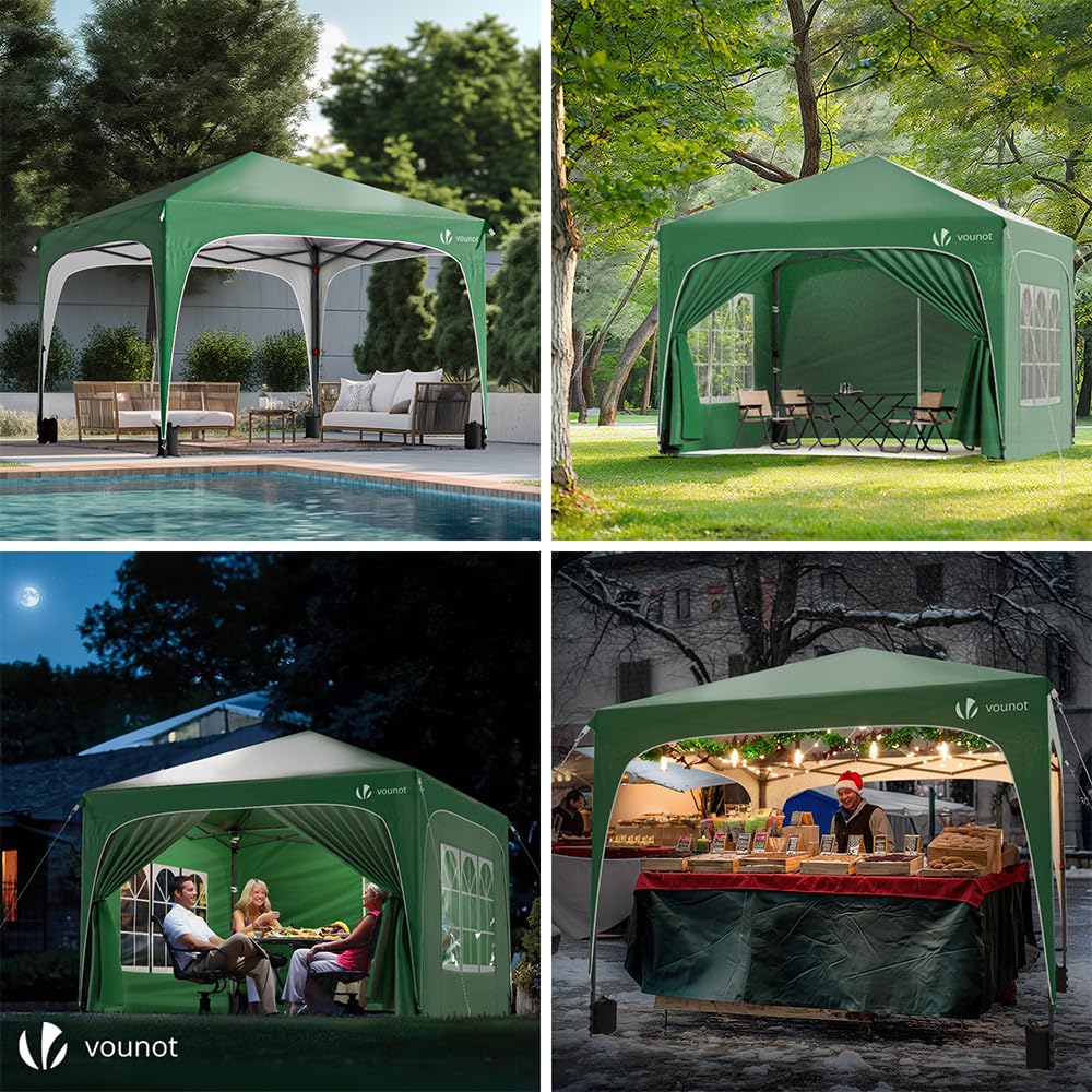 VOUNOT® Gazebo 3 x 3 m with 4 Side Panels and 4 Sand Bags, Pop Up Folding Gazebo, Waterproof, Foldable Garden Tent, Party Tent, Includes Bag, Grey