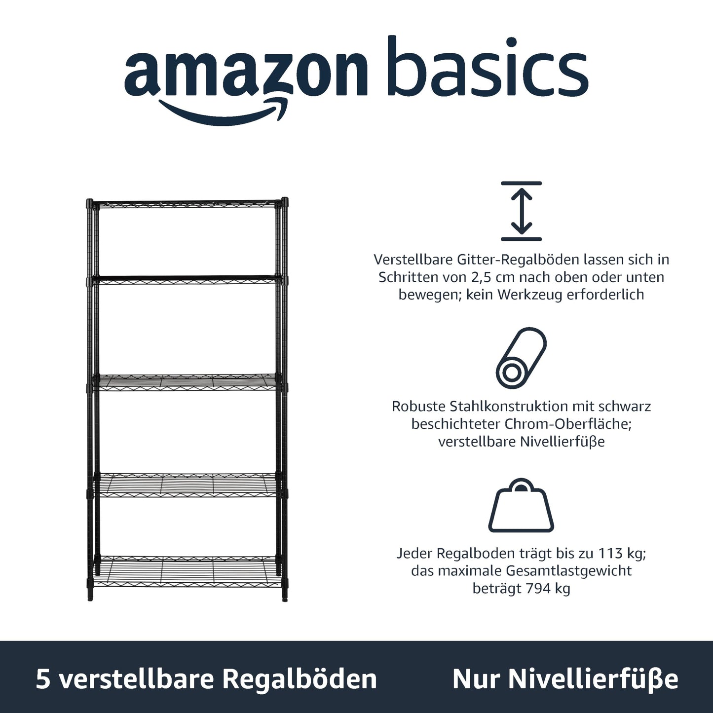 Amazon Basics Storage Shelf with Shelves, up to 160 kg, per Shelf