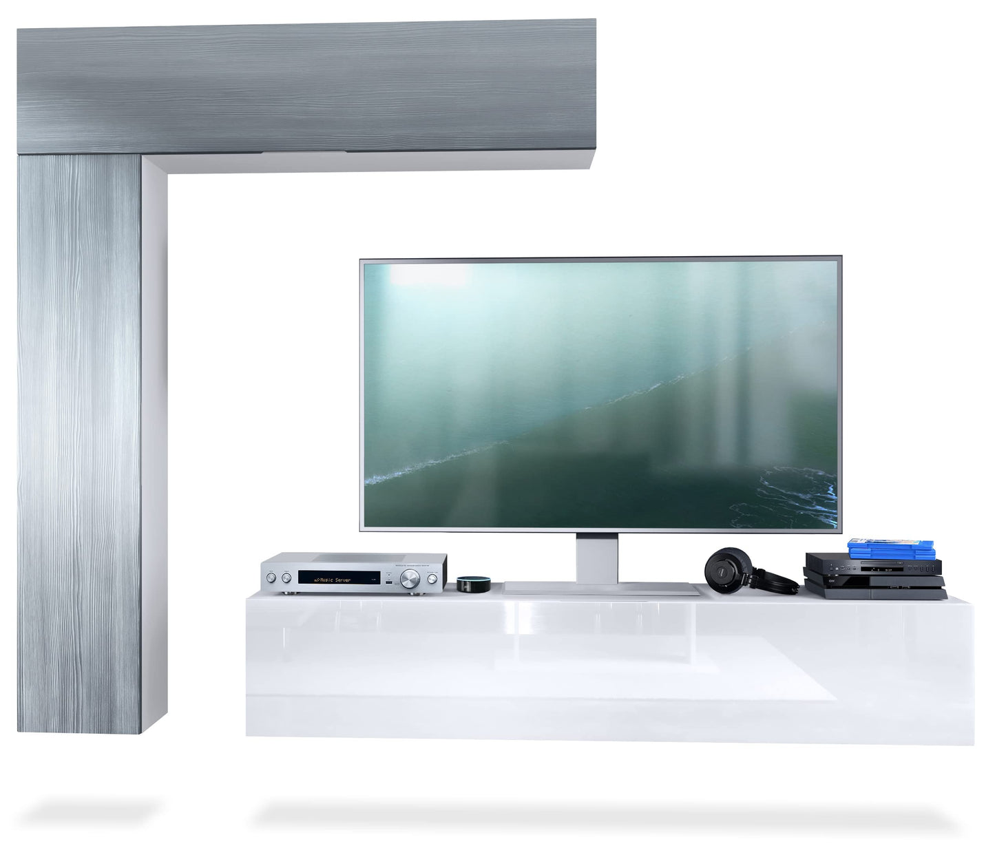 Vladon Taurito Wall Unit, Made in Germany, Matte White / Black High Gloss - Modern Wall Unit for Your Living Room (320 x 182 x 39 cm)