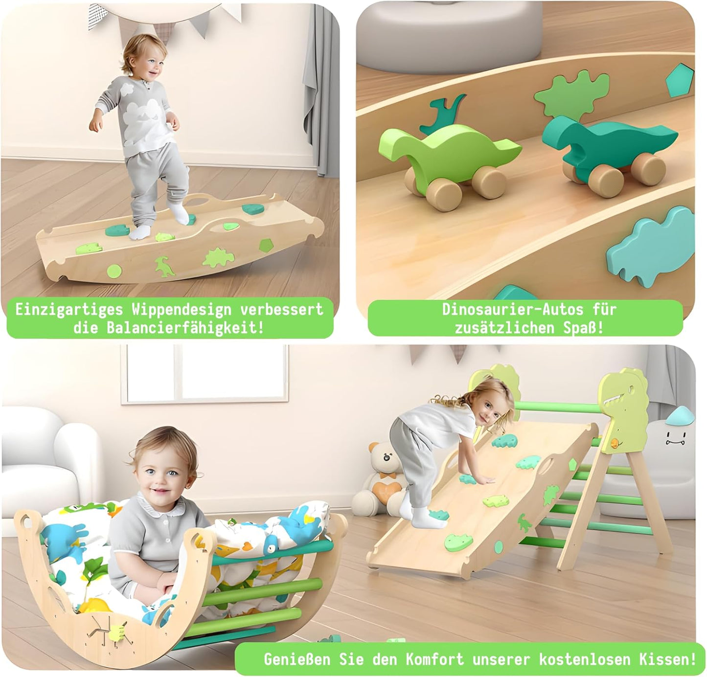 LEWGEE Montessori Indoor Play Set: 9-in-1 Climbing Frame, Indoor Climbing Triangle, Climbing Arch with Cushion, and Slide for Children, Indoor Playground 1-3 Years