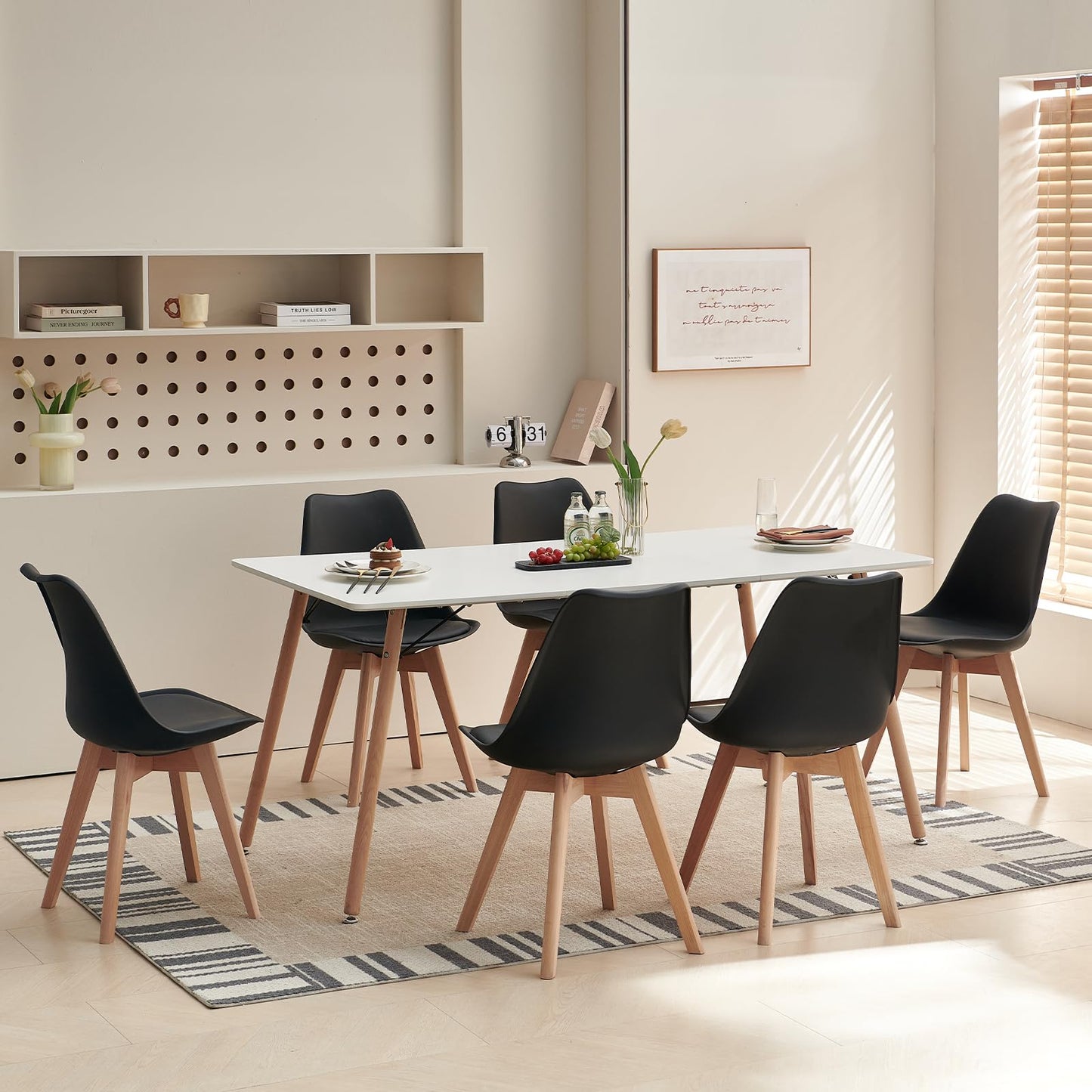 H.J WeDoo Esszimmergruppe mit 4 Essstühlen, Rechteckig Esstisch und Stühle für Esszimmer, Küche, Wohnzimmer, Weißer Esstisch und Graue Stühle