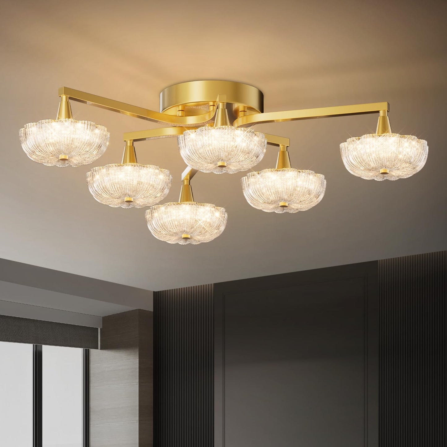 LED Ceiling Light, Modern Ceiling Light with Remote Control, Diameter 68 cm, Gold Dimmable Living Room Lamp, Colour Changing 3000 K - 6000 K with Memory Function, Kitchen Lamp, Bedroom Lamp Ceiling