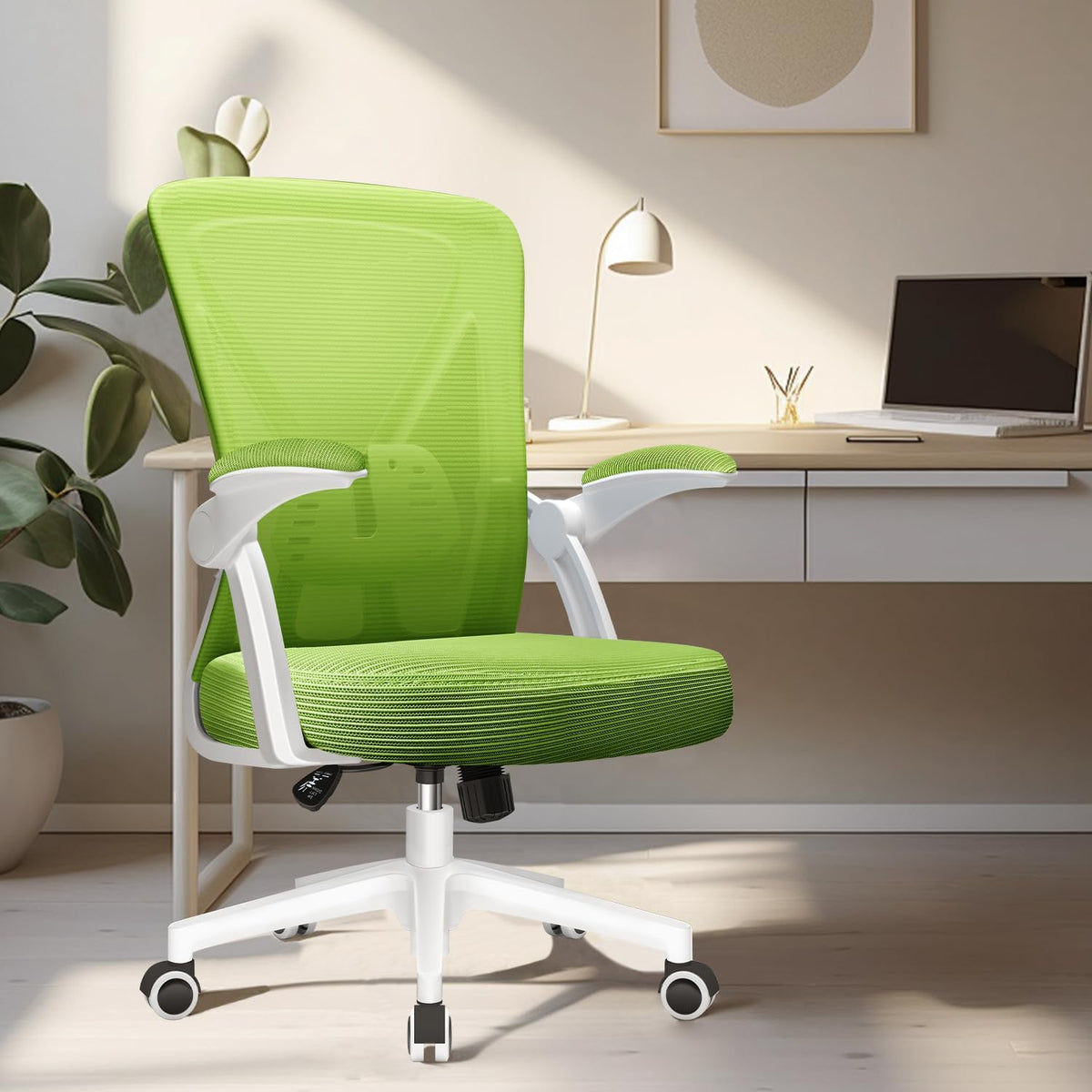 Hinonde Office Chair, Desk Chair with Folding Armrests and Rocker Function, 360° Swivel Chair, Height-Adjustable Office Chair, Ergonomic Home Office Chair with Breathable Mesh, Up to 150 kg