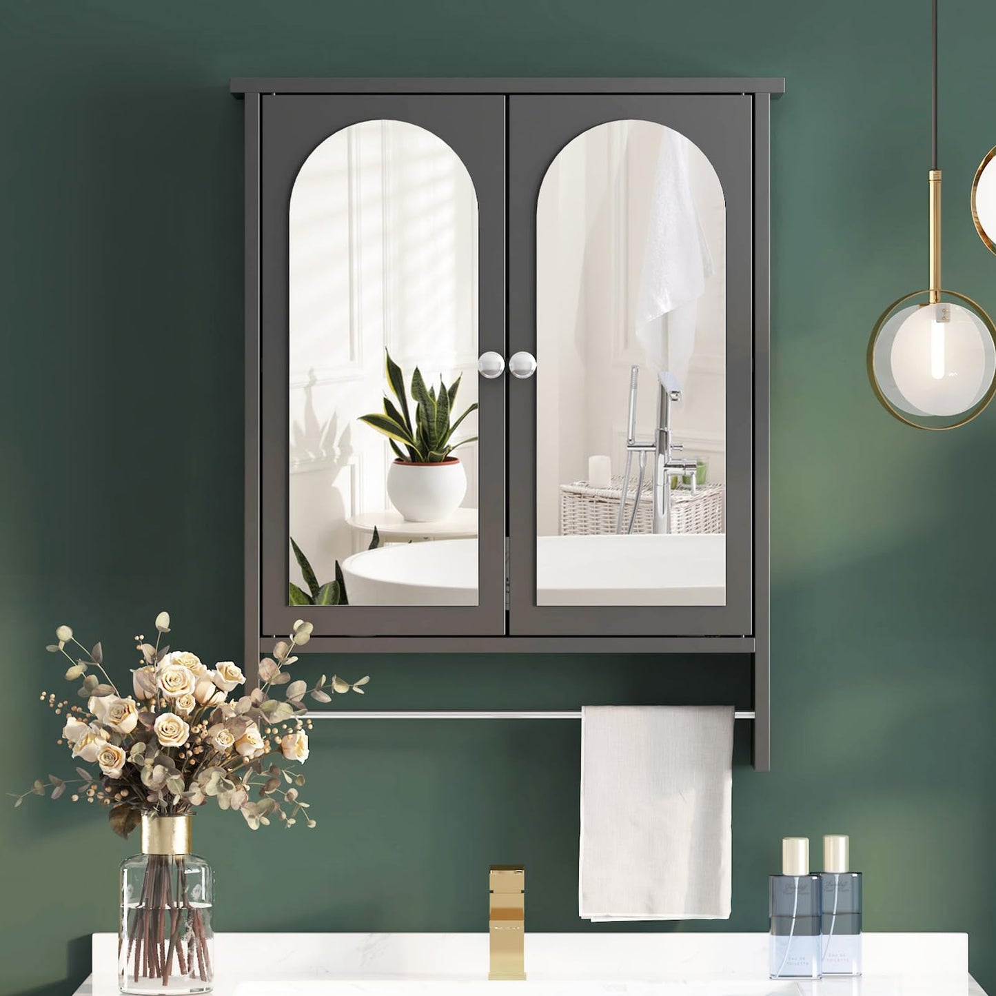 Bathroom Mirror Cabinet with 2 Doors, Wall Cabinet for Over the Toilet, Surface-Mounted Kitchen Wall Cabinet, Wall Cabinet with Shelves, Multifunctional Bathroom Cabinet, Natural