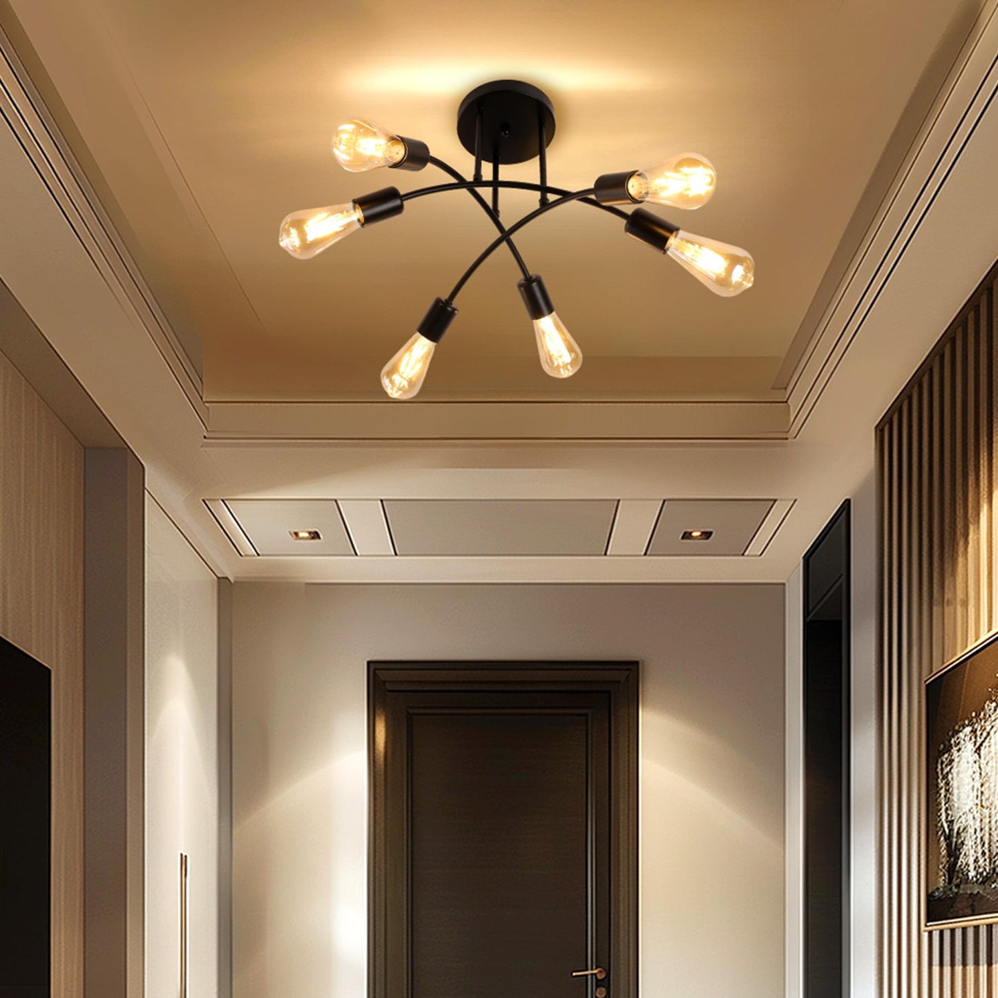 Ceiling Light Vintage 6 Bulbs Ceiling Light Retro E27 Living Room Lamp Industrial Lamp Bedroom Lamp Black Chandelier for Bedroom Kitchen Hallway Dining Room without Bulb