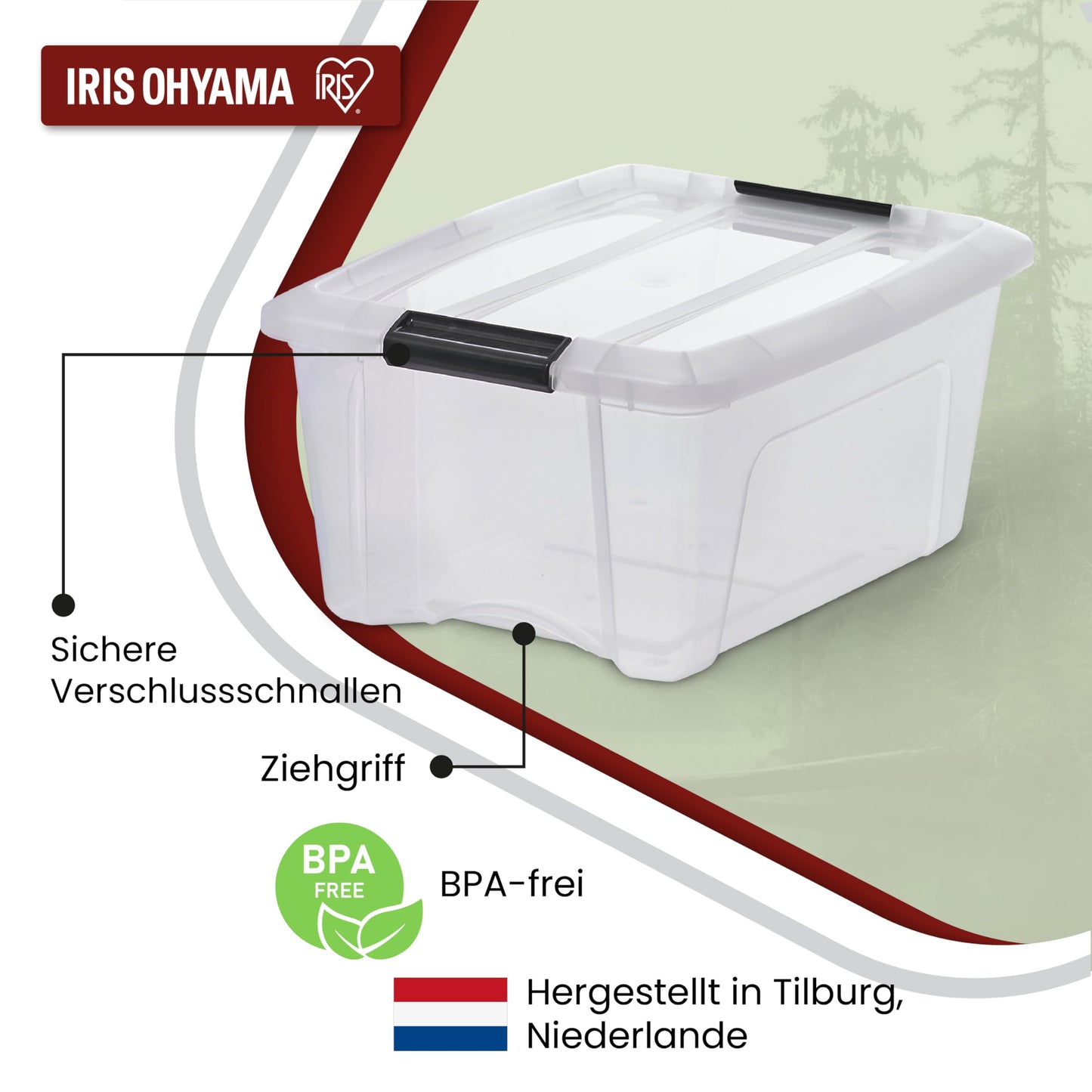 Iris Ohyama Storage Box with Lid, 80L, Set of 4, Transparent, Snap Latches with Handles, Stackable, Strong & Durable, for Clothes, Garage, Home, Office, Plastic Box, Storage TB-84D