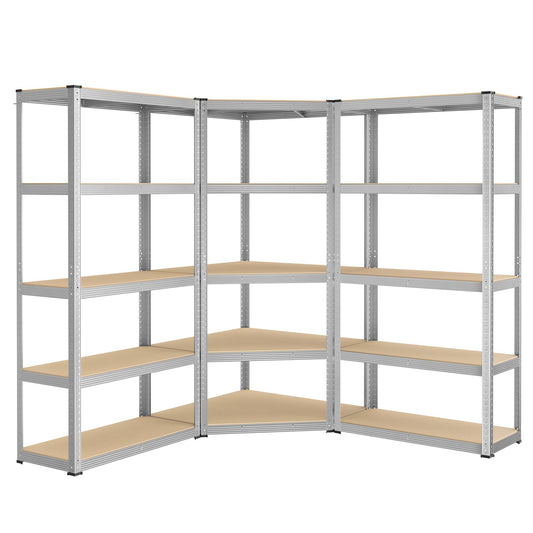 SONGMICS Corner Shelving Set, 5 Levels, Heavy Duty Shelf, Metal, Storage Shelving for Garage, Storage Room, Basement Shelf, Holds up to 2625 kg, Silver/Natural Beige, GLR070E03
