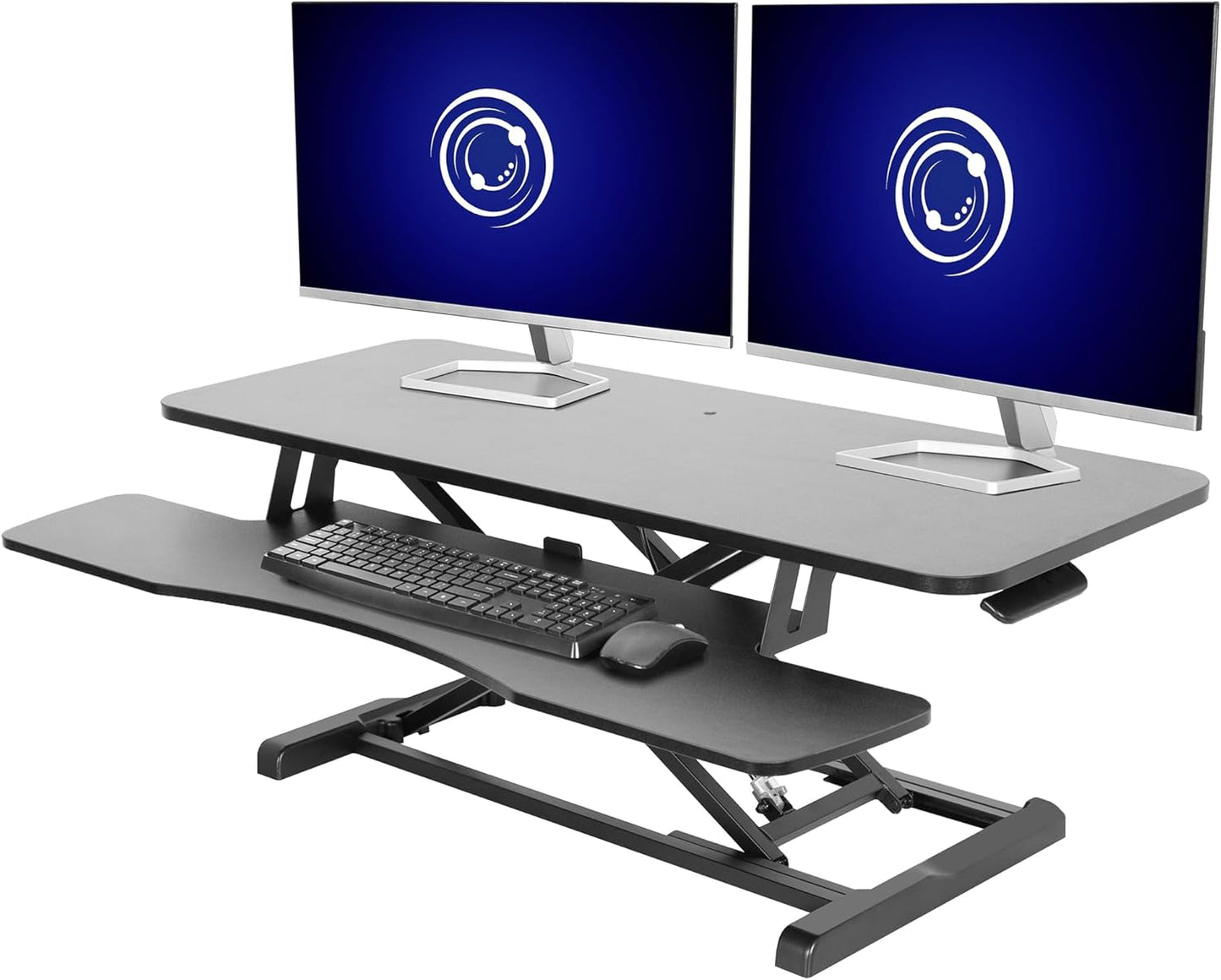 VIVO 32” Stehpult-Konverter mit höhenverstellbarem Aufsatz, Steh-Sitz-Arbeitsplatz für zwei Monitore und Laptop, mit breiter Tastaturablage, Schwarz, DESK-V000K