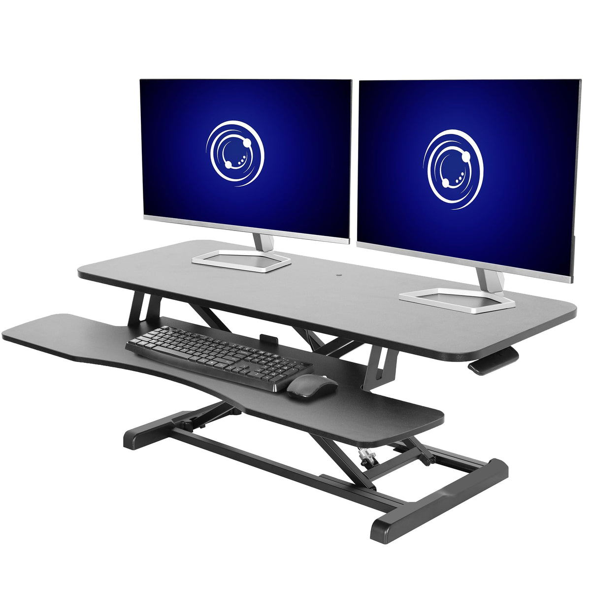 VIVO 81 cm Schreibtischaufsatz, K-Serie, höhenverstellbarer Steh-Sitz-Aufsatz, Dual-Monitor- und Laptop-Arbeitsplatz mit breiter Tastaturablage, Schwarz, DESK-V000K